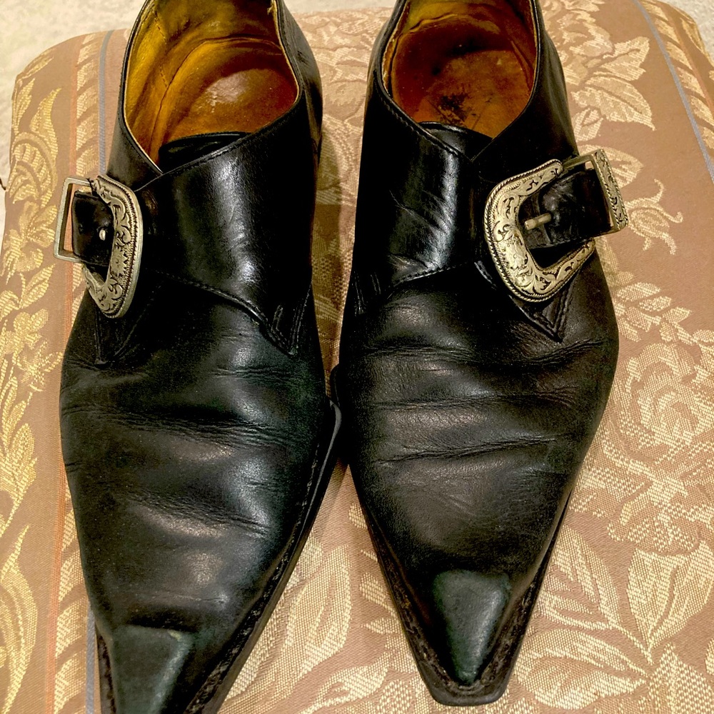 John Fluevog black, all leather shoes. Men’s size 11 medium.